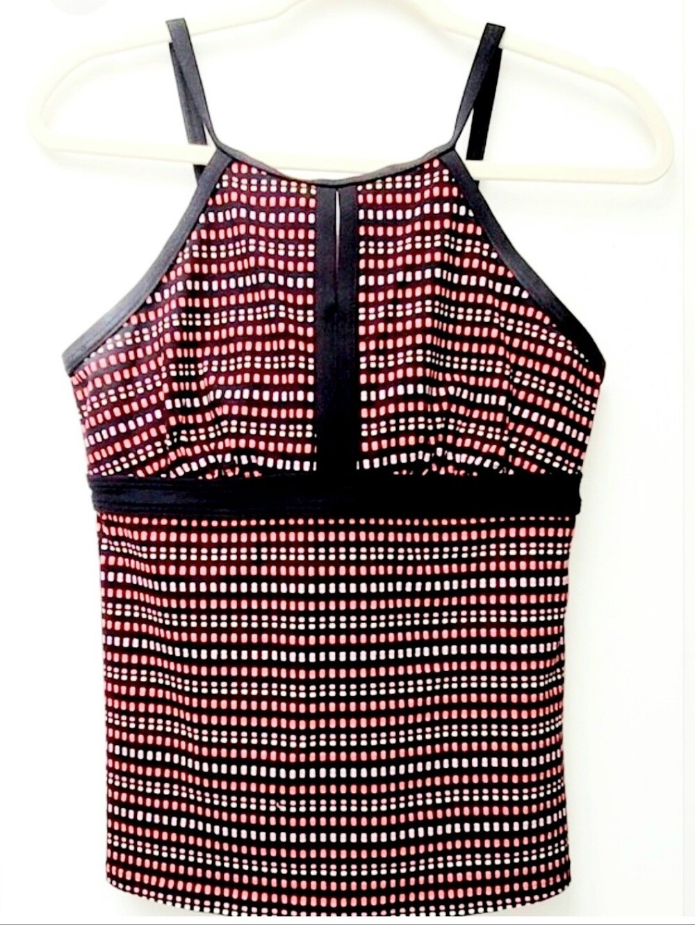 Lands' End Keyhole High Neck Tankini Swim Beach Top Black Pink Soft Bra Size 8